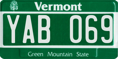 VT license plate YAB069