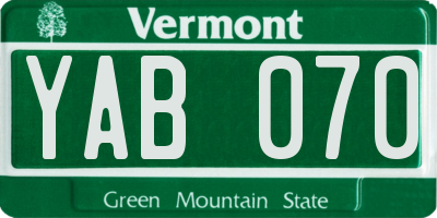 VT license plate YAB070