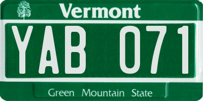 VT license plate YAB071