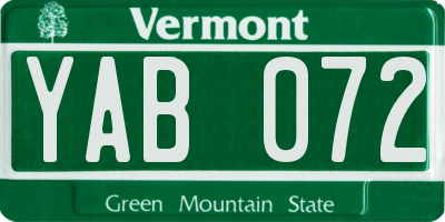 VT license plate YAB072