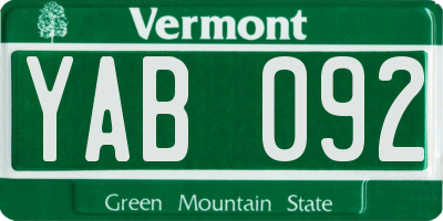 VT license plate YAB092