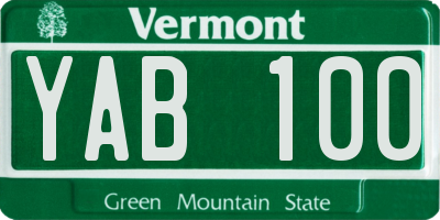 VT license plate YAB100