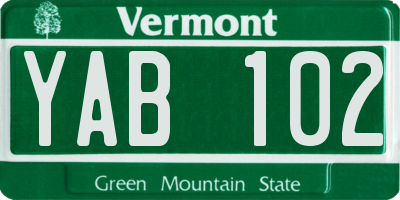 VT license plate YAB102