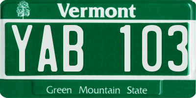 VT license plate YAB103