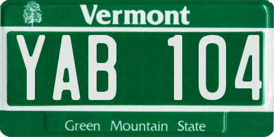 VT license plate YAB104