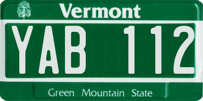 VT license plate YAB112