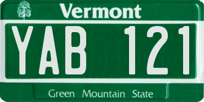 VT license plate YAB121