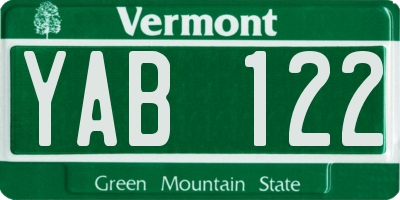 VT license plate YAB122