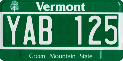 VT license plate YAB125