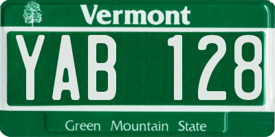 VT license plate YAB128