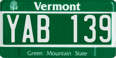 VT license plate YAB139