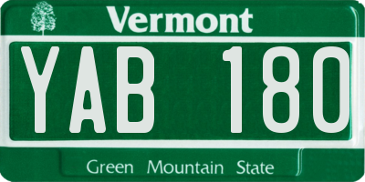 VT license plate YAB180