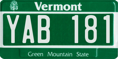 VT license plate YAB181