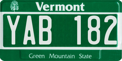 VT license plate YAB182