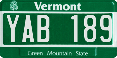 VT license plate YAB189