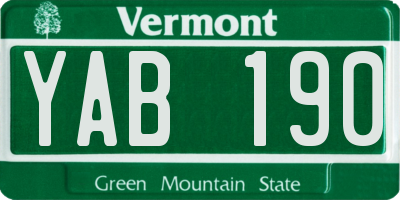 VT license plate YAB190