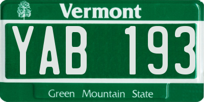 VT license plate YAB193