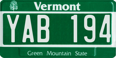 VT license plate YAB194