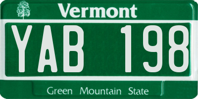 VT license plate YAB198