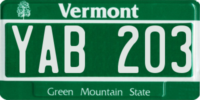 VT license plate YAB203