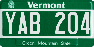 VT license plate YAB204