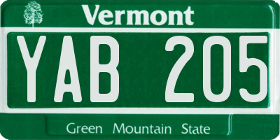 VT license plate YAB205