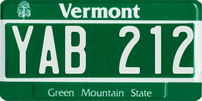 VT license plate YAB212
