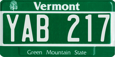 VT license plate YAB217