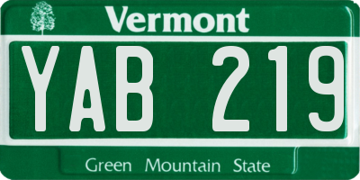 VT license plate YAB219