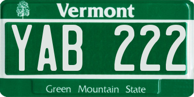 VT license plate YAB222