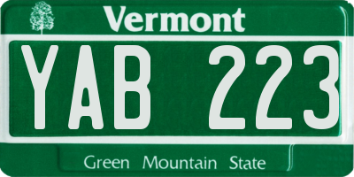 VT license plate YAB223