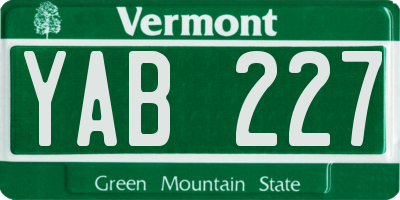 VT license plate YAB227