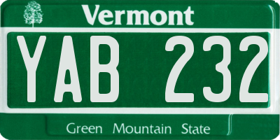VT license plate YAB232