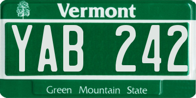 VT license plate YAB242