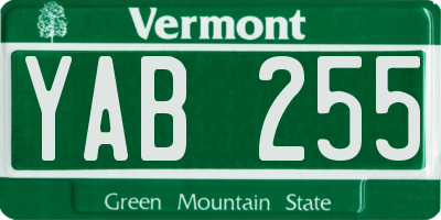 VT license plate YAB255