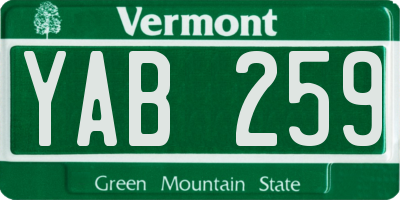 VT license plate YAB259