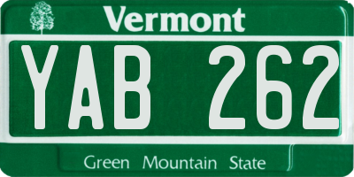 VT license plate YAB262