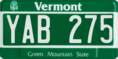 VT license plate YAB275