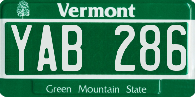 VT license plate YAB286