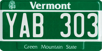 VT license plate YAB303