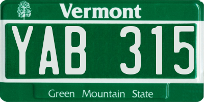 VT license plate YAB315