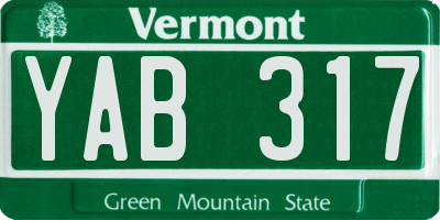 VT license plate YAB317