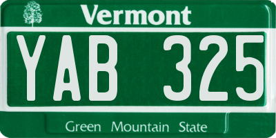 VT license plate YAB325