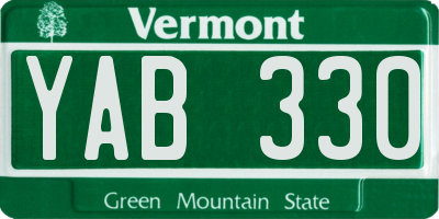 VT license plate YAB330