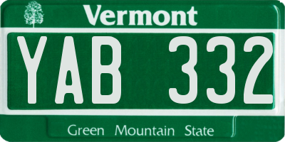 VT license plate YAB332