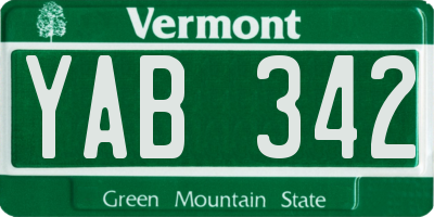 VT license plate YAB342