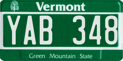 VT license plate YAB348