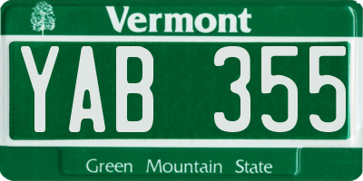 VT license plate YAB355