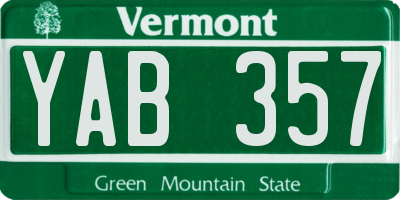 VT license plate YAB357