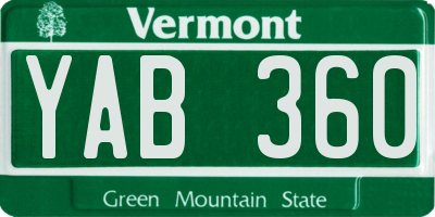 VT license plate YAB360